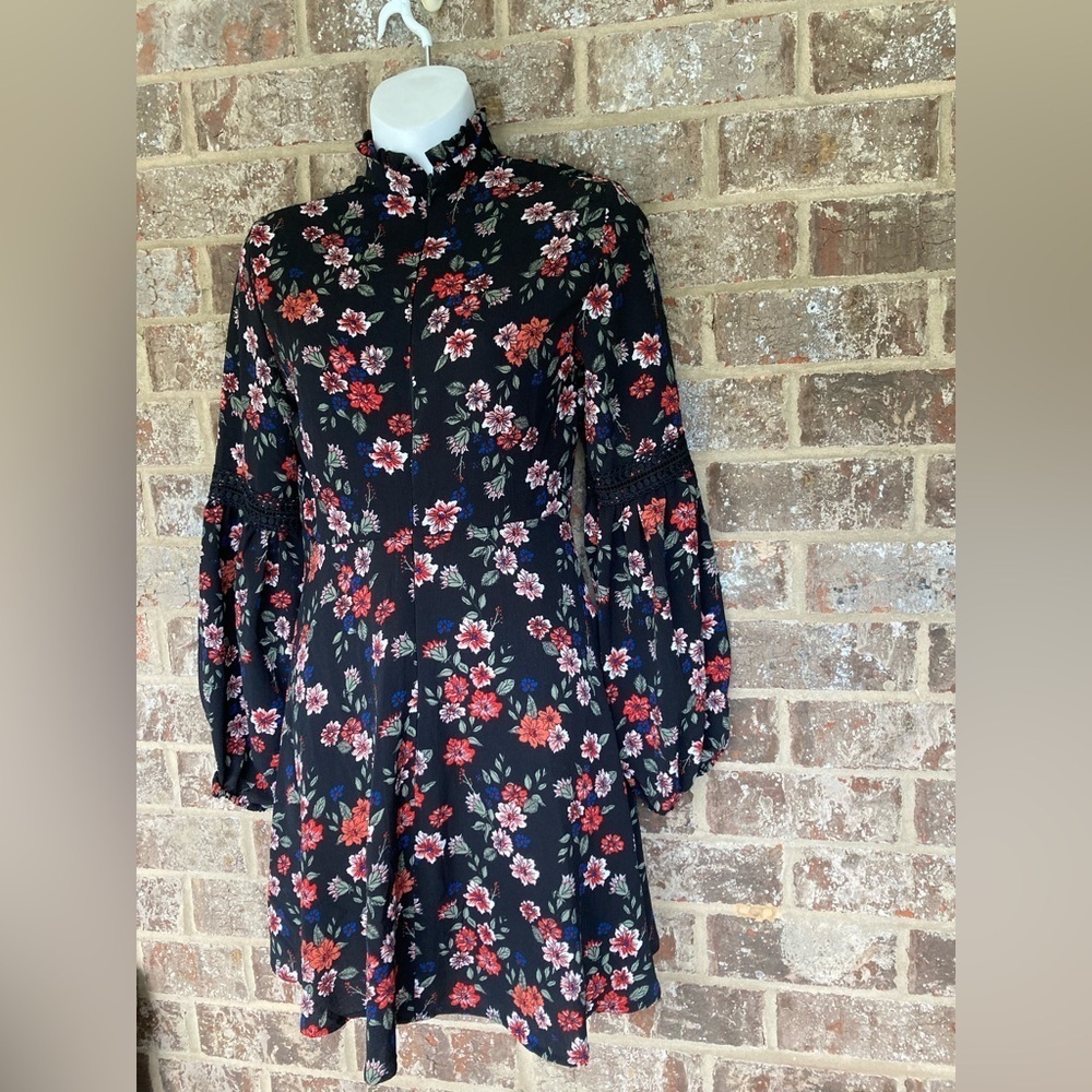 Free Generation Black Floral Mock Neck Dress S - Picture 3 of 11